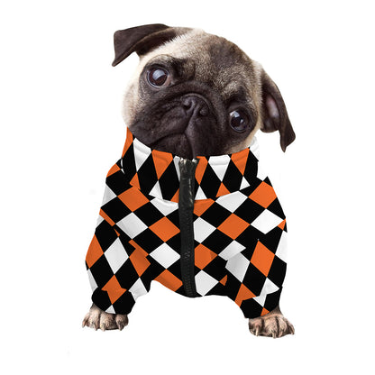 Orange Black And White Harlequin Print Dog Zip Up Jacket