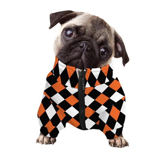 Orange Black And White Harlequin Print Dog Zip Up Jacket