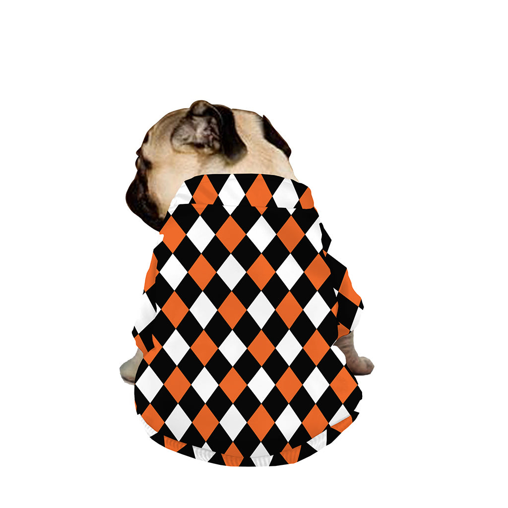 Orange Black And White Harlequin Print Dog Zip Up Jacket