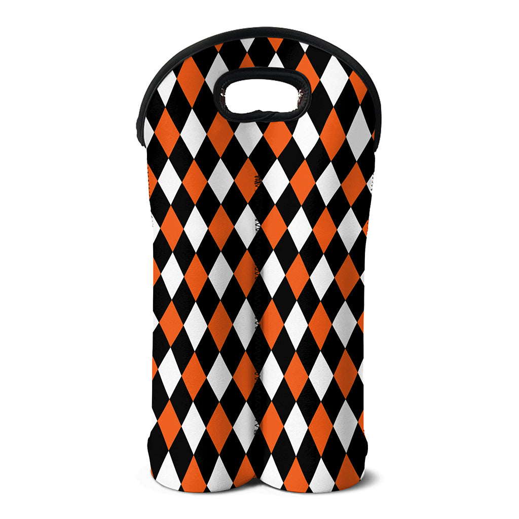 Orange Black And White Harlequin Print Double Neoprene Wine Tote