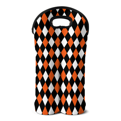 Orange Black And White Harlequin Print Double Neoprene Wine Tote