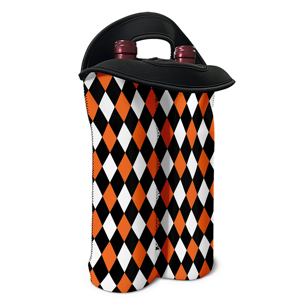 Orange Black And White Harlequin Print Double Neoprene Wine Tote