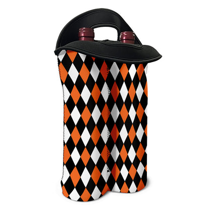 Orange Black And White Harlequin Print Double Neoprene Wine Tote