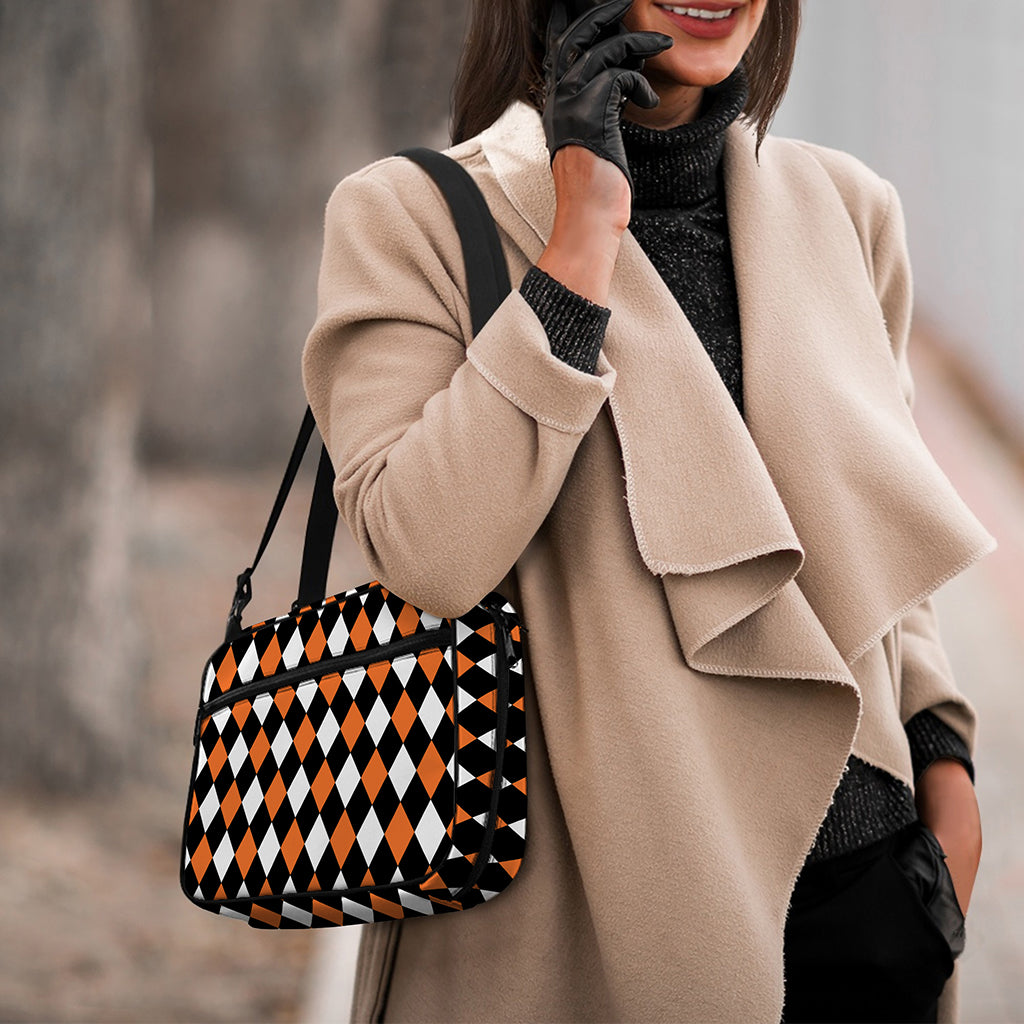 Orange Black And White Harlequin Print Double Strap Bible Bag