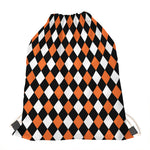 Orange Black And White Harlequin Print Drawstring Bag