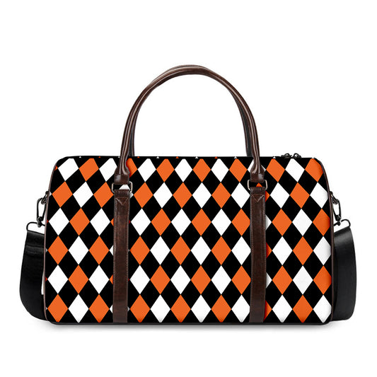 Orange Black And White Harlequin Print Duffle Bag