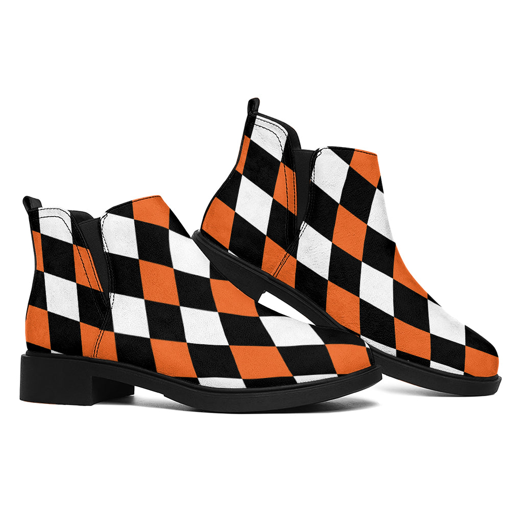 Orange Black And White Harlequin Print Flat Ankle Boots