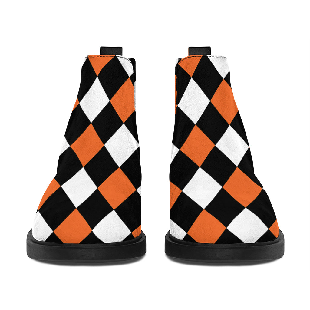 Orange Black And White Harlequin Print Flat Ankle Boots