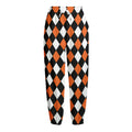 Orange Black And White Harlequin Print Fleece Lined Knit Pants