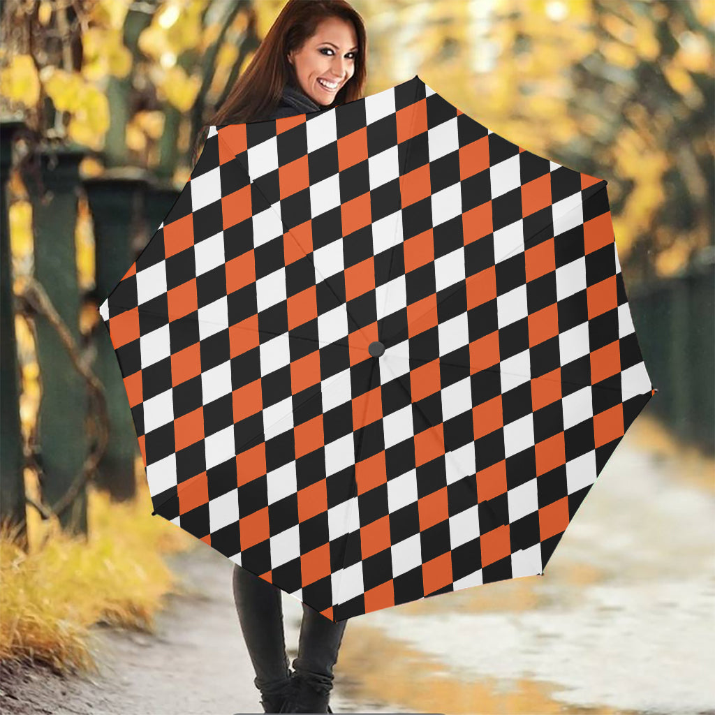 Orange Black And White Harlequin Print Foldable Umbrella