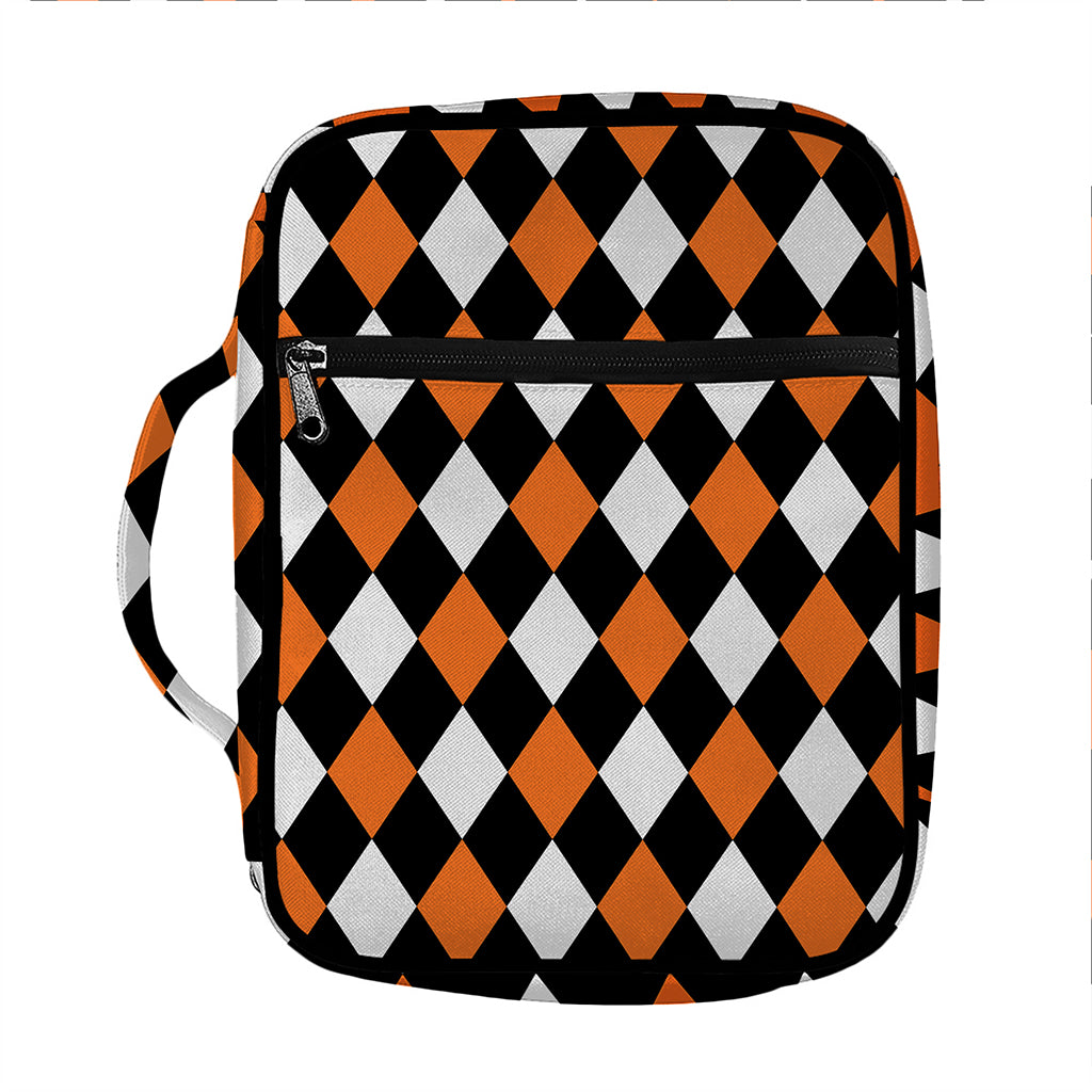 Orange Black And White Harlequin Print Front Pocket Bible Bag