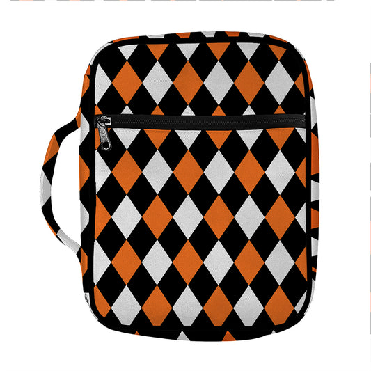 Orange Black And White Harlequin Print Front Pocket Bible Bag