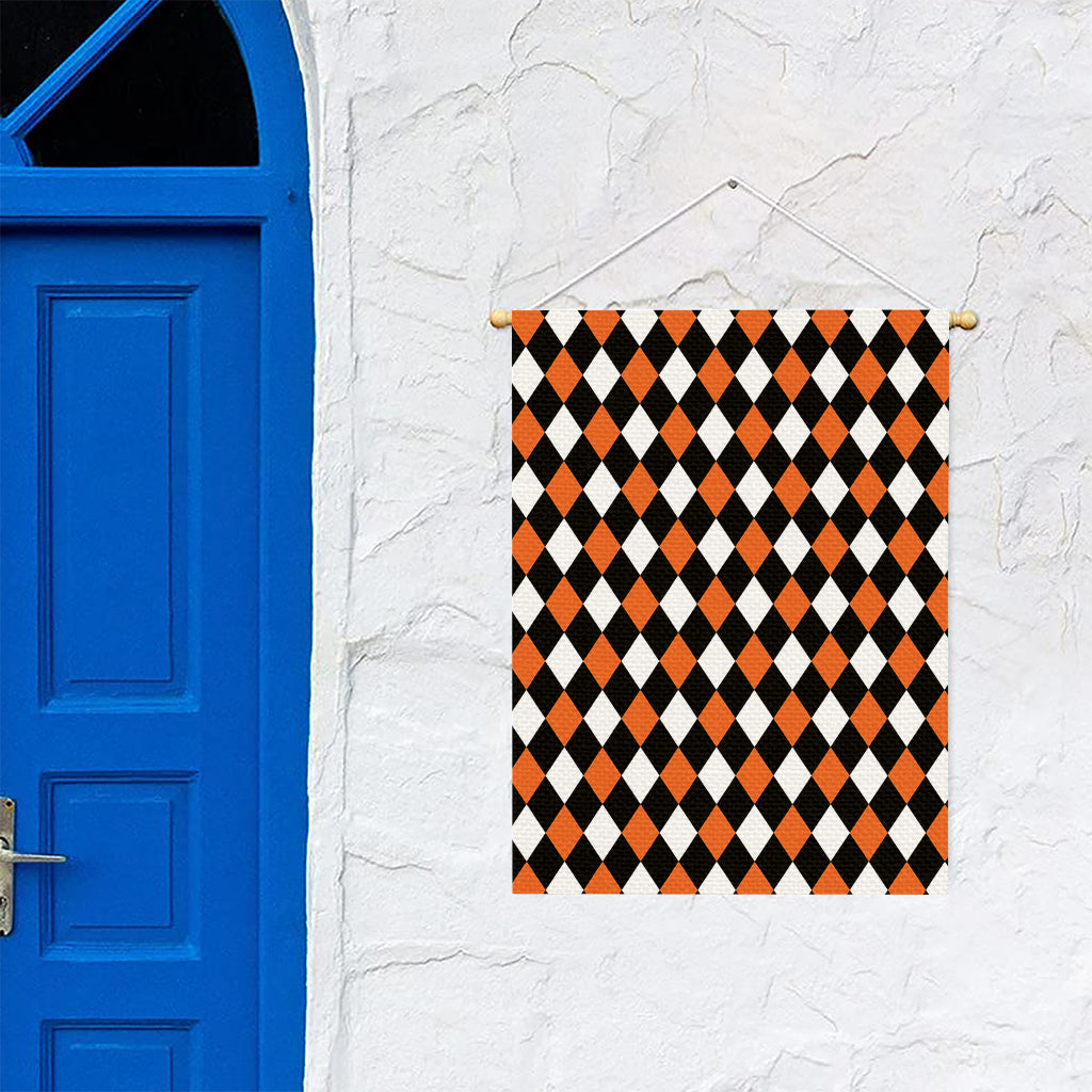 Orange Black And White Harlequin Print Garden Flag