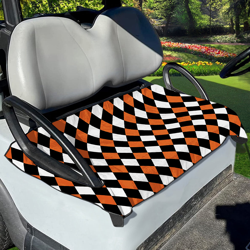 Orange Black And White Harlequin Print Golf Cart Seat Cover