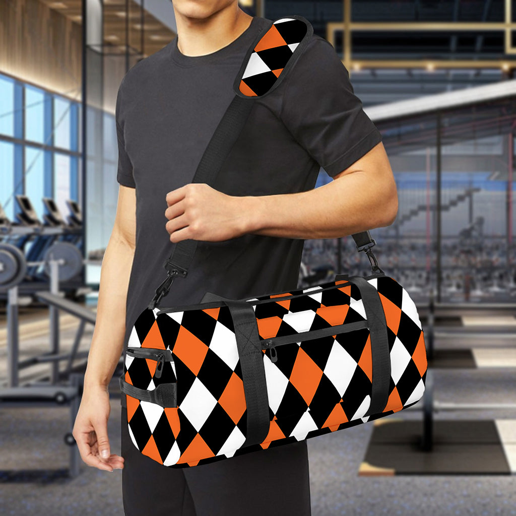 Orange Black And White Harlequin Print Gym Bag