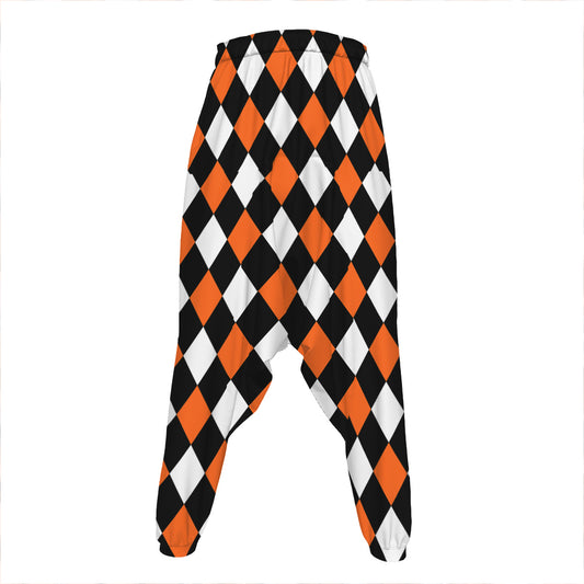 Orange Black And White Harlequin Print Hammer Pants