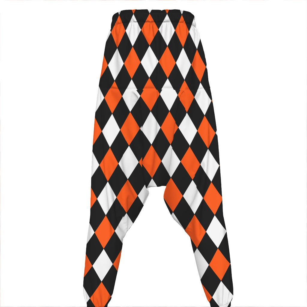 Orange Black And White Harlequin Print Hammer Pants