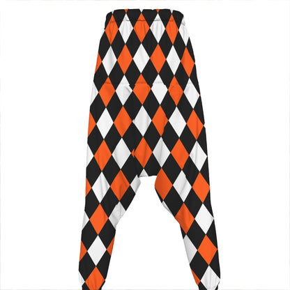 Orange Black And White Harlequin Print Hammer Pants