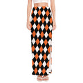 Orange Black And White Harlequin Print High Slit Maxi Skirt