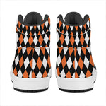 Orange Black And White Harlequin Print High Top Leather Sneakers