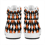 Orange Black And White Harlequin Print High Top Leather Sneakers
