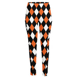 Orange Black And White Harlequin Print High-Waisted Pocket Leggings