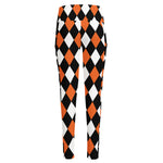 Orange Black And White Harlequin Print High-Waisted Pocket Leggings