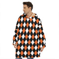 Orange Black And White Harlequin Print Hoodie Blanket