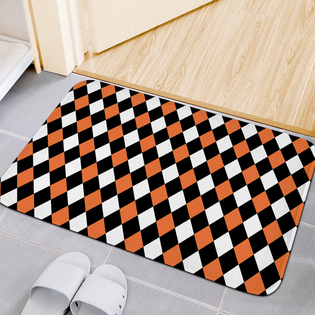Orange Black And White Harlequin Print Indoor Door Mat