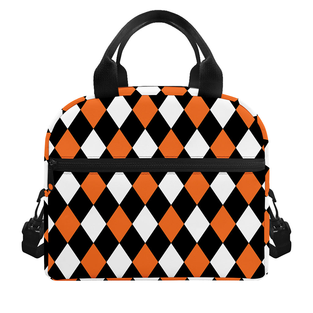 Orange Black And White Harlequin Print Insulated Lunch Bag