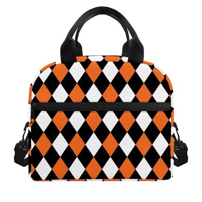 Orange Black And White Harlequin Print Insulated Lunch Bag