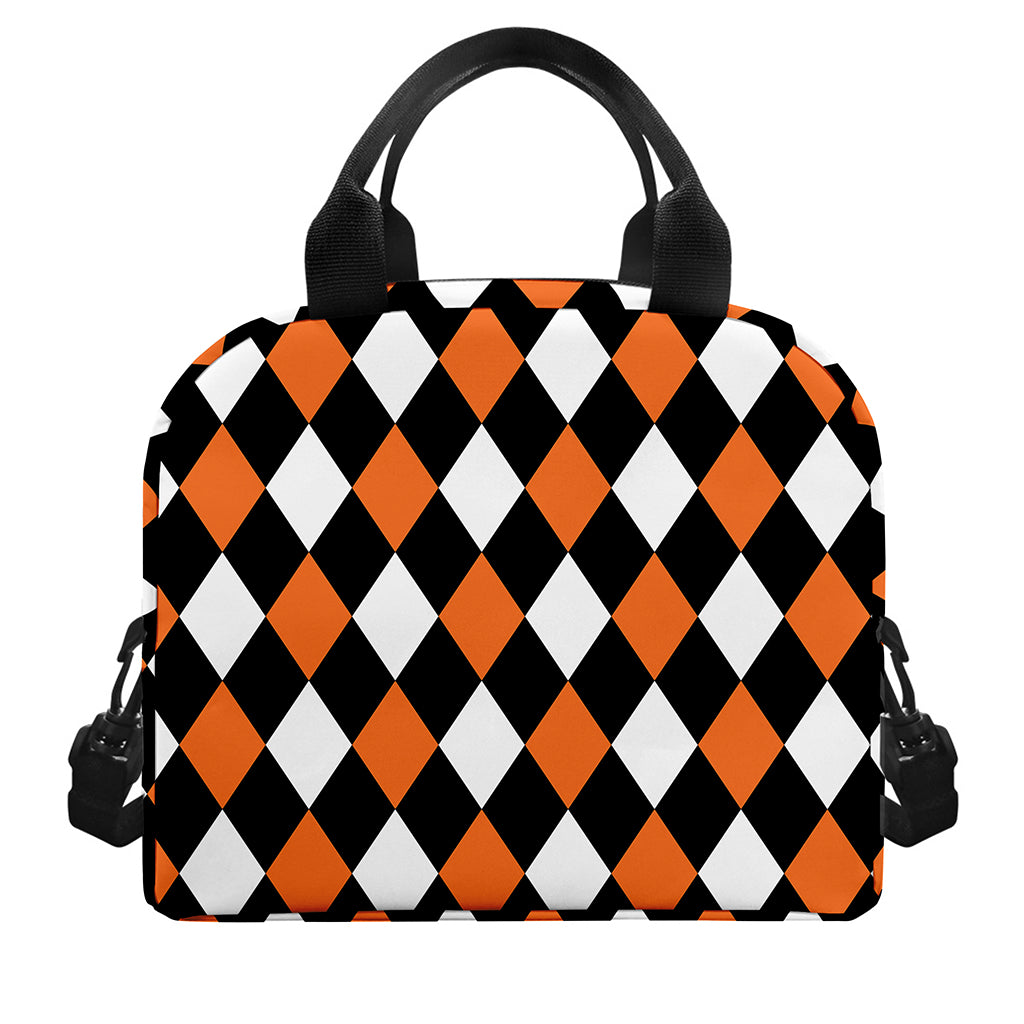 Orange Black And White Harlequin Print Insulated Lunch Bag