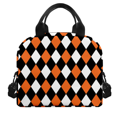 Orange Black And White Harlequin Print Insulated Lunch Bag