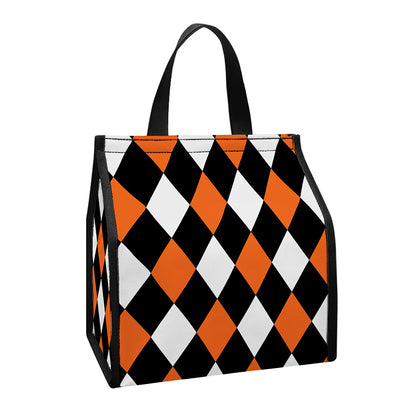 Orange Black And White Harlequin Print Insulated Lunch Tote