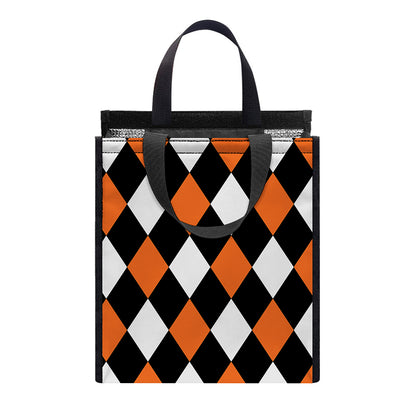 Orange Black And White Harlequin Print Insulated Lunch Tote