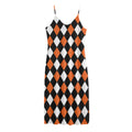 Orange Black And White Harlequin Print Jersey Midi Cami Dress
