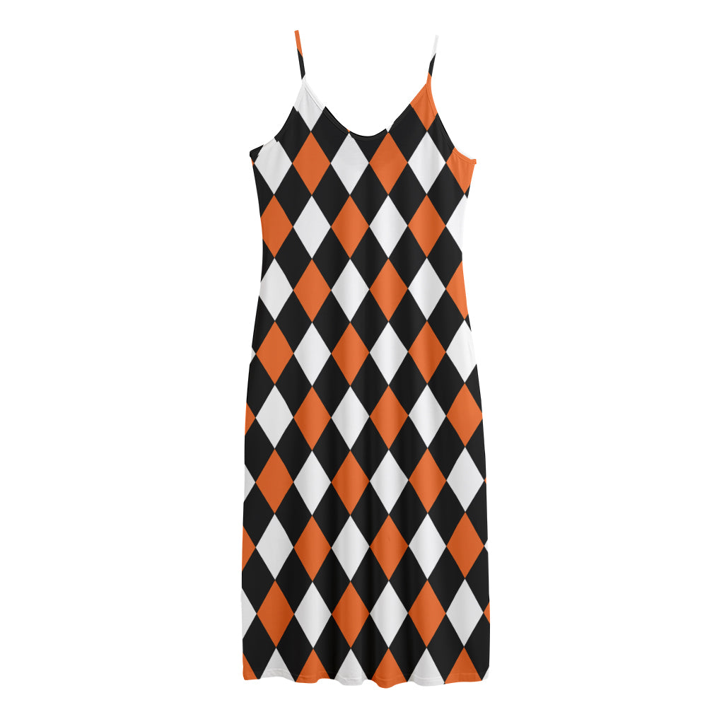 Orange Black And White Harlequin Print Jersey Midi Cami Dress