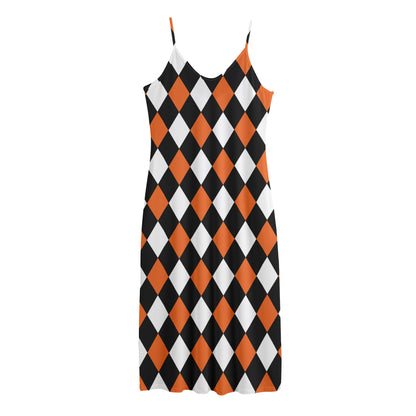 Orange Black And White Harlequin Print Jersey Midi Cami Dress