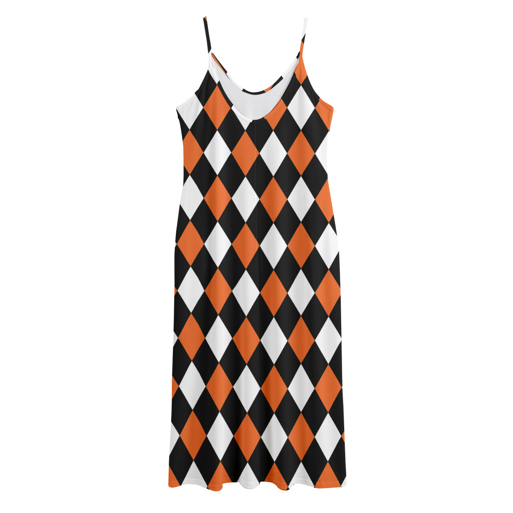 Orange Black And White Harlequin Print Jersey Midi Cami Dress