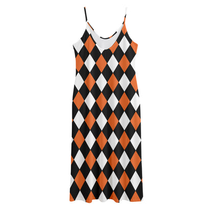 Orange Black And White Harlequin Print Jersey Midi Cami Dress