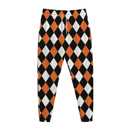 Orange Black And White Harlequin Print Jogger Pants