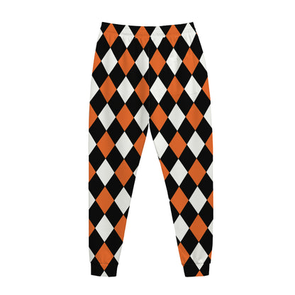 Orange Black And White Harlequin Print Jogger Pants