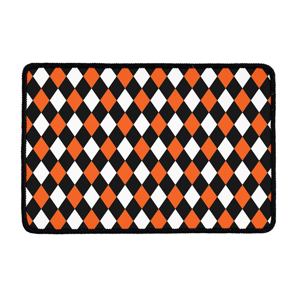 Orange Black And White Harlequin Print Kitchen Mat