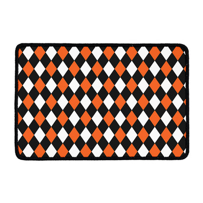 Orange Black And White Harlequin Print Kitchen Mat