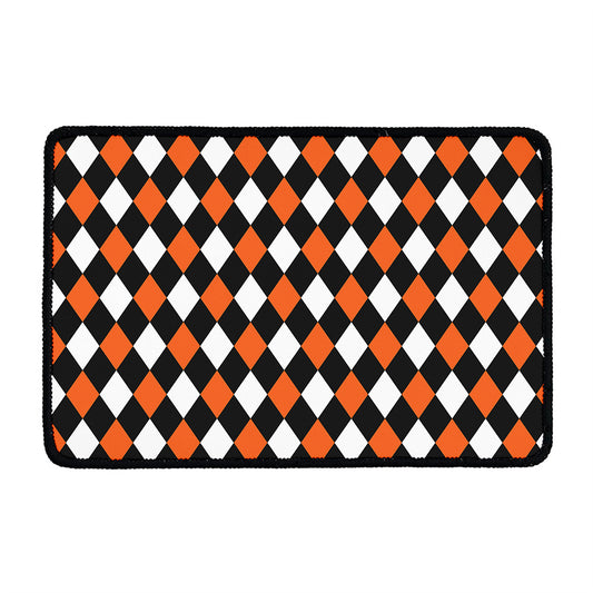 Orange Black And White Harlequin Print Kitchen Mat