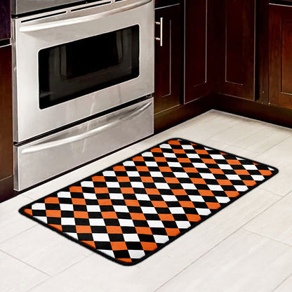 Orange Black And White Harlequin Print Kitchen Mat