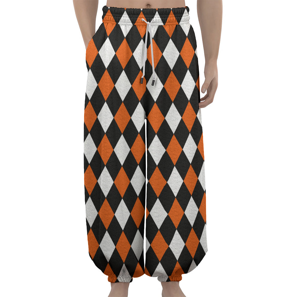 Orange Black And White Harlequin Print Lantern Pants
