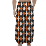 Orange Black And White Harlequin Print Lantern Pants