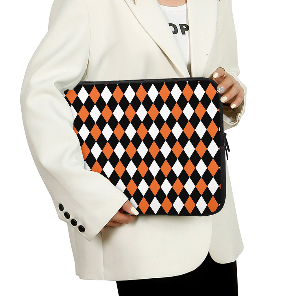 Orange Black And White Harlequin Print Laptop Sleeve