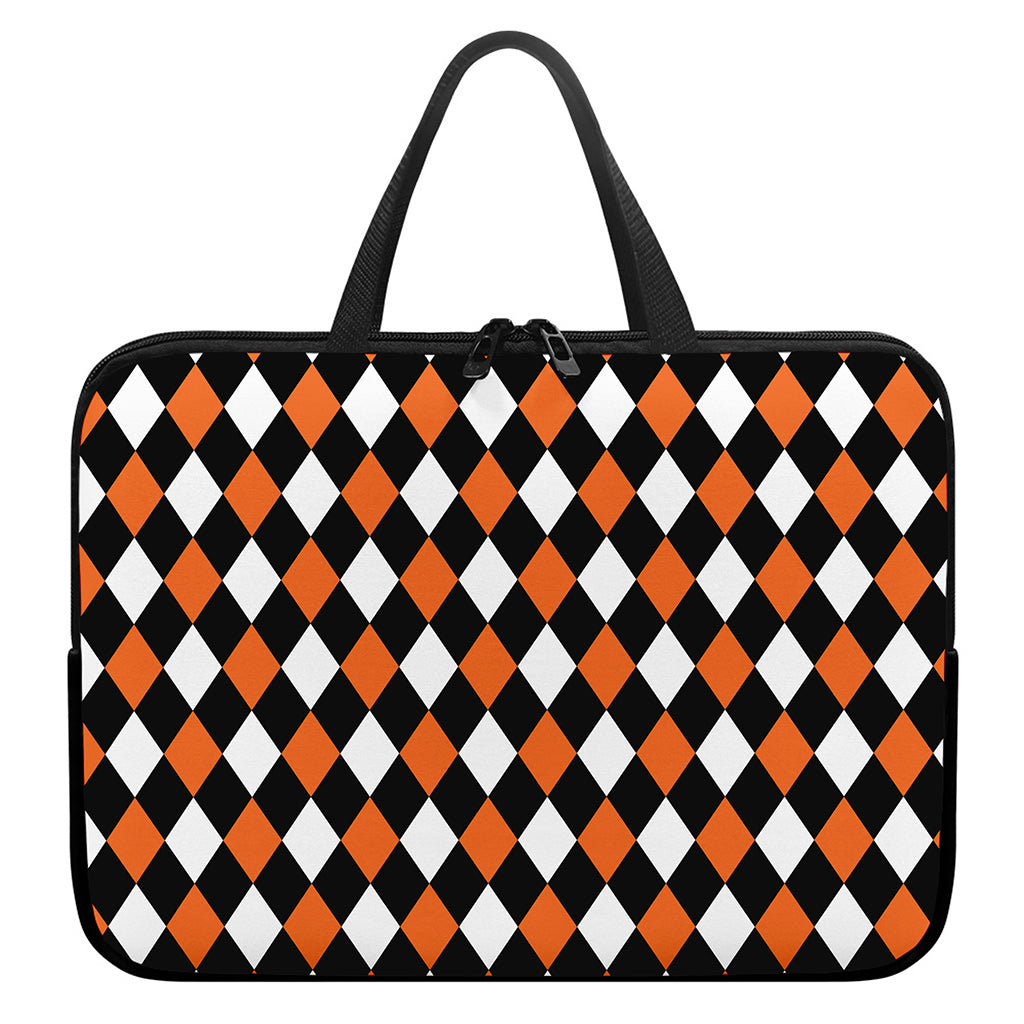 Orange Black And White Harlequin Print Laptop Sleeve With Handle